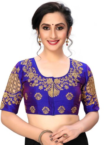 Blue color Silk Designer Blouse with Embroidered