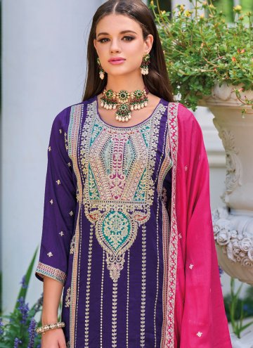 Blue color Silk Designer Salwar Kameez with Embroidered