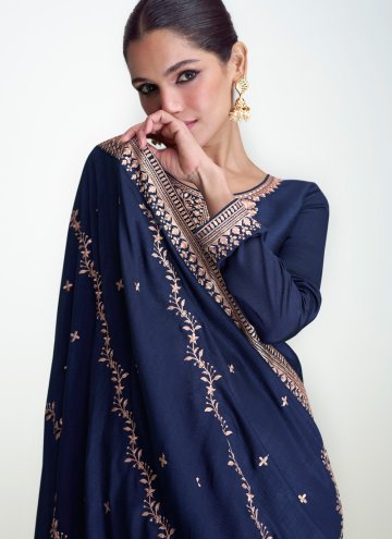 Blue color Silk Trendy Salwar Kameez with Embroidered