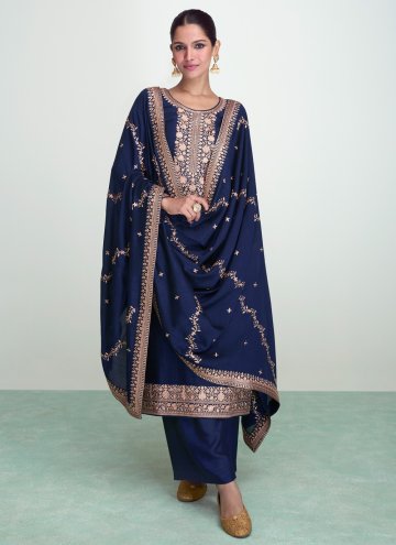 Blue color Silk Trendy Salwar Kameez with Embroidered