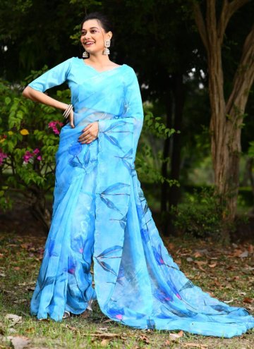 Blue color Silk Trendy Saree with Floral Print