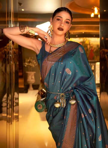 Blue color Woven Banarasi Classic Designer Saree