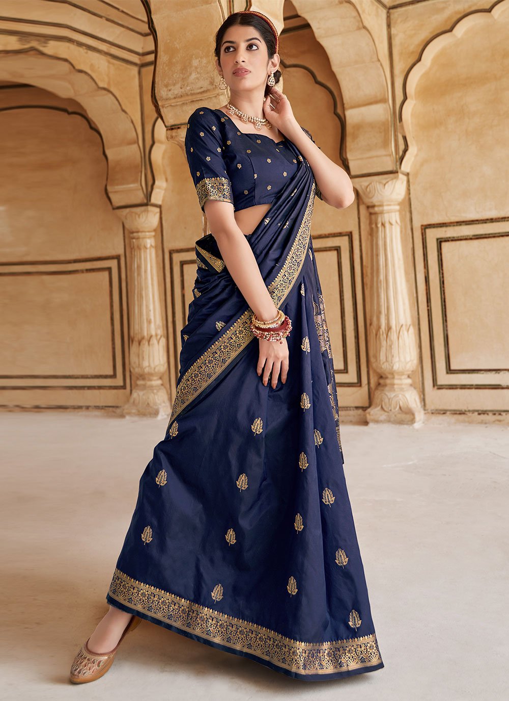 Blue color Woven Banarasi Designer Traditional Saree