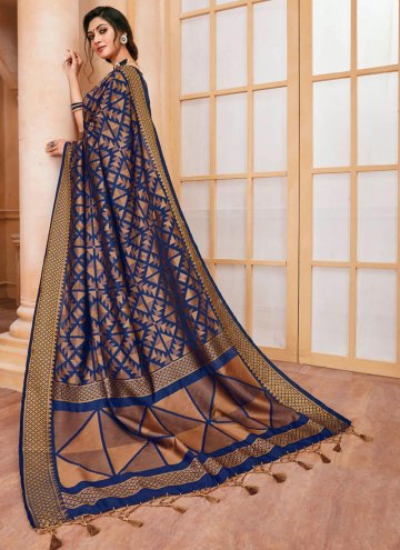 Blue color Woven Cotton Silk Designer Saree