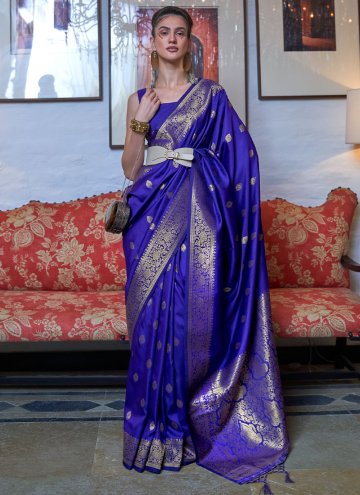 Blue color Woven Handloom Silk Classic Designer Saree