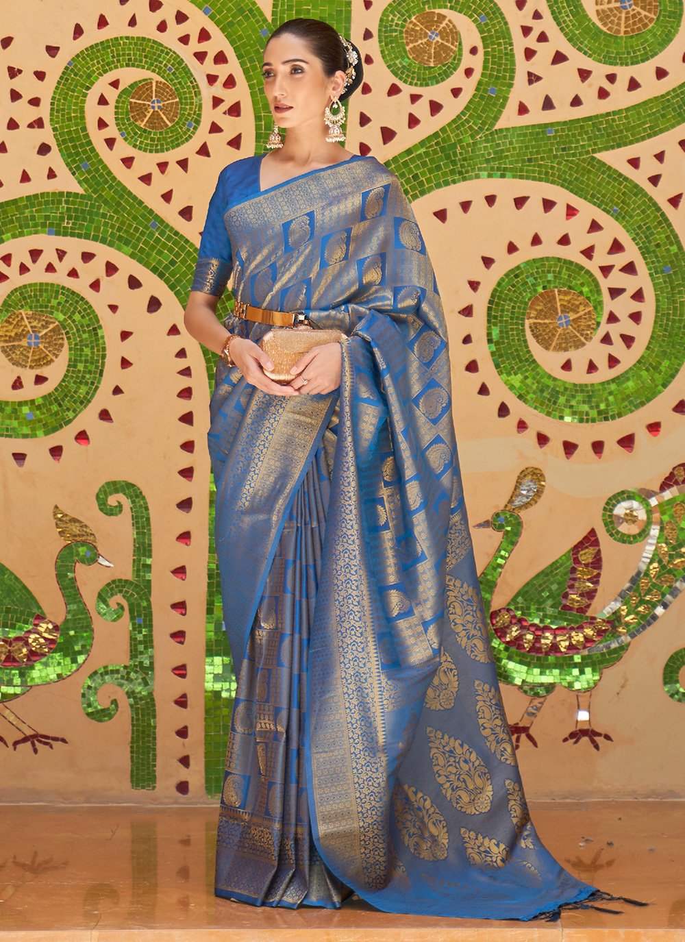 Blue color Woven Handloom Silk Designer Traditional Saree