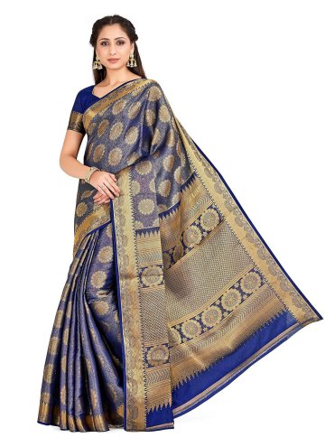 Blue color Woven Kanjivaram Silk Classic Designer Saree