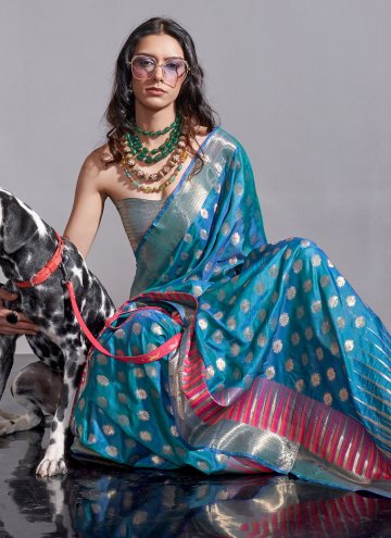 Blue color Woven Silk Classic Designer Saree