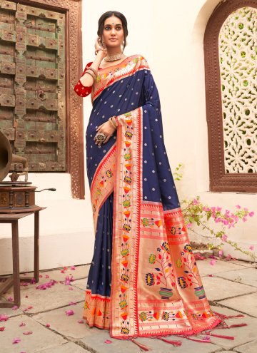 Blue color Woven Silk Designer Traditional Saree