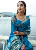 Blue color Woven Silk Trendy Saree - 1