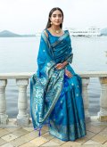 Blue color Woven Silk Trendy Saree - 2