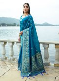 Blue color Woven Silk Trendy Saree - 3