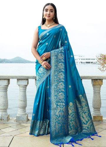 Blue color Woven Silk Trendy Saree