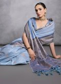 Blue color Woven Tussar Silk Trendy Saree - 2