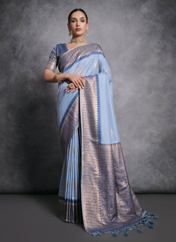 Blue color Woven Tussar Silk Trendy Saree