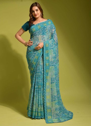 Blue Contemporary Saree in Georgette with Digital 