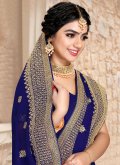 Blue Contemporary Saree in Georgette with Embroidered - 1