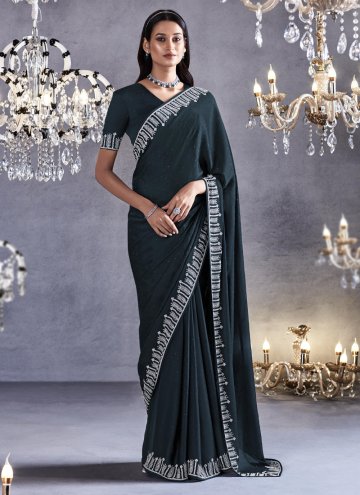 Blue Contemporary Saree in Satin with Embroidered