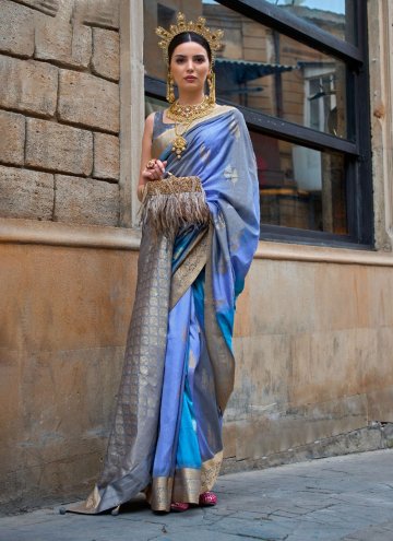 Blue Contemporary Saree in Silk with Woven