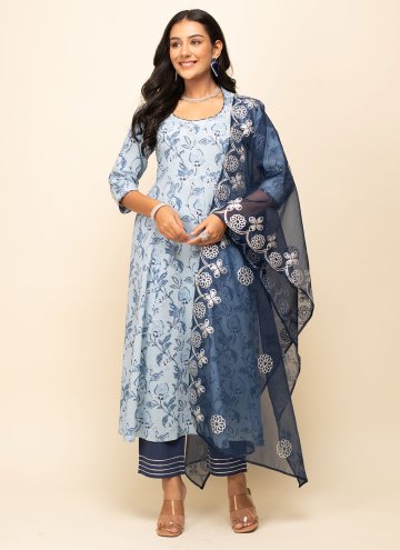 Blue Cotton  Designer Salwar Suit