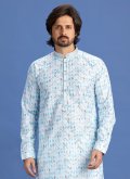 Blue Cotton  Digital Print Kurta Pyjama - 2