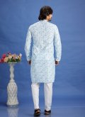 Blue Cotton  Digital Print Kurta Pyjama - 3