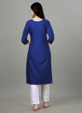 Blue Cotton  Embroidered Designer Kurti for Casual - 1