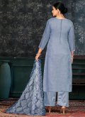 Blue Cotton  Embroidered Palazzo Suit - 1