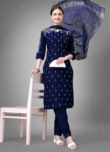 Blue Cotton  Embroidered Salwar Suit