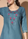 Blue Cotton  Embroidered Trendy Salwar Suit - 1