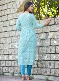 Blue Cotton  Mirror Work Party Wear Kurti for Casual - 1