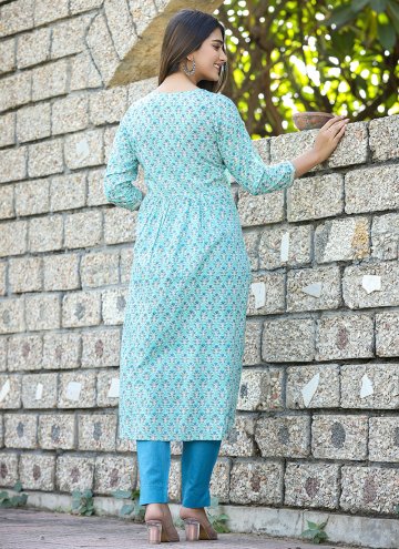 Blue Cotton  Mirror Work Party Wear Kurti for Casual