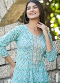 Blue Cotton  Mirror Work Party Wear Kurti for Casual - 2
