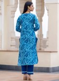 Blue Cotton  Print Salwar Suit for Ceremonial - 1
