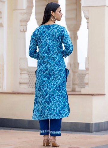 Blue Cotton  Print Salwar Suit for Ceremonial
