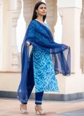 Blue Cotton  Print Salwar Suit for Ceremonial - 2
