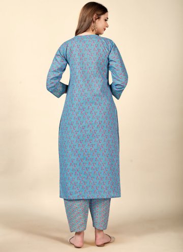 Blue Cotton  Printed Designer Kurti