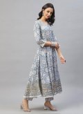 Blue Cotton  Printed Salwar Suit for Ceremonial - 1