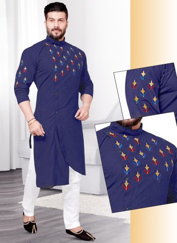Blue Cotton  Resham Work Kurta Pyjama