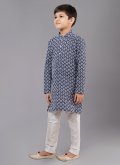 Blue Cotton Silk Embroidered Kurta Pyjama - 1
