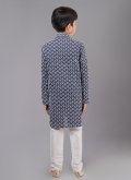 Blue Cotton Silk Embroidered Kurta Pyjama - 3