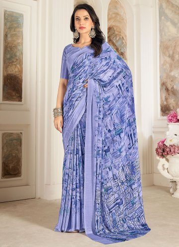 Blue Crepe Silk Printed Trendy Saree for Casual