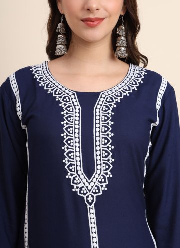 Blue Designer Kurti in Rayon with Embroidered