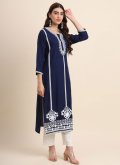 Blue Designer Kurti in Rayon with Embroidered - 3