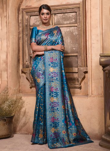 Blue Designer Saree in Banarasi with Woven