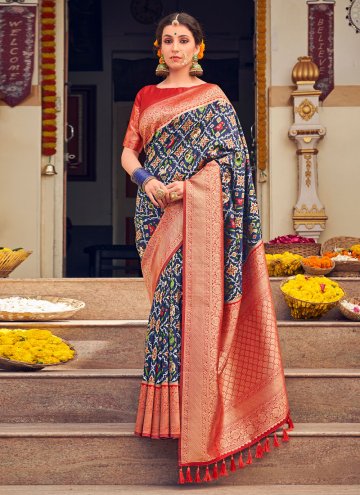 Blue Designer Traditional Saree in Patola Silk with Woven
