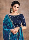 Blue Faux Crepe Printed Classic Designer Saree for Party - 3