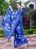 Blue Faux Georgette Digital Print Trendy Saree for Casual - 2