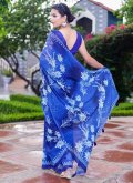 Blue Faux Georgette Digital Print Trendy Saree for Casual - 3