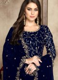 Blue Faux Georgette Embroidered Anarkali Suit - 1